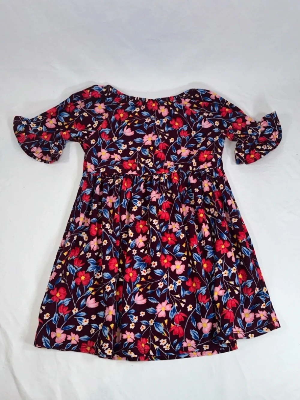Old Navy Floral Dress Size 4T Burgundy with Red and Blue Florals Ruffle Boho